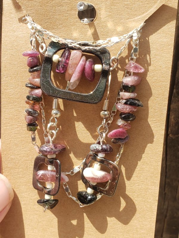 Sterling Silver and Tourmaline set Necklace and Earrings